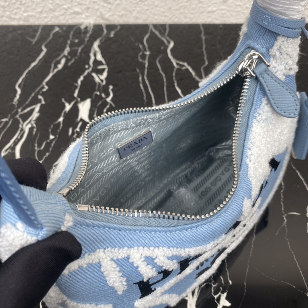 PR RE-EDITION 2000 EMBROIDERED DRILL MINI BAG BLUE 1NE5152FJ8F0D9K