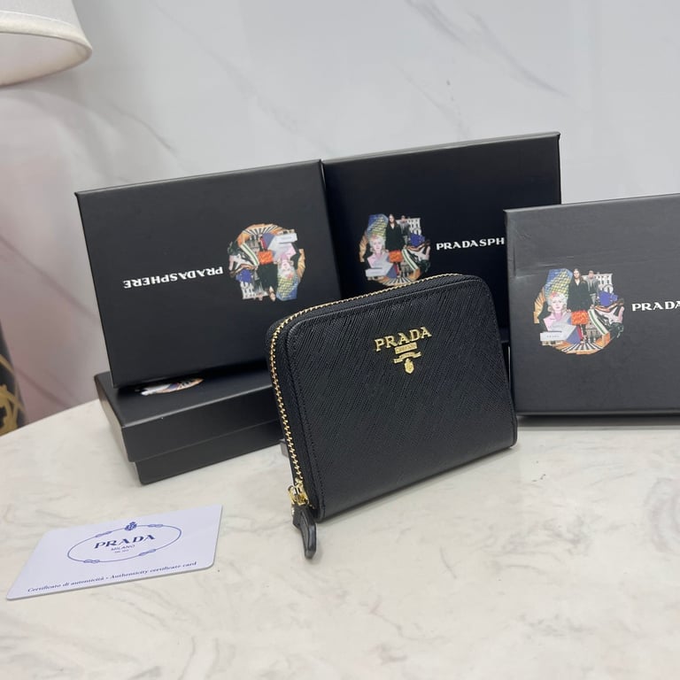 PR SAFFIANO LEATHER COIN PURSE BLACK WALLET 10CM 1MM268 QWA F0002