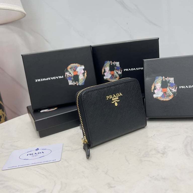 PR SAFFIANO LEATHER COIN PURSE BLACK WALLET 10CM 1MM268 QWA F0002