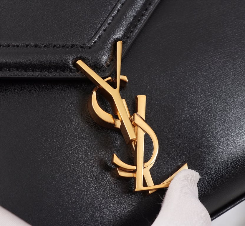 SAINT LAURENT CASSANDRA MEDIUM TOP HANDLE BAG BLACK GOLD 24CM