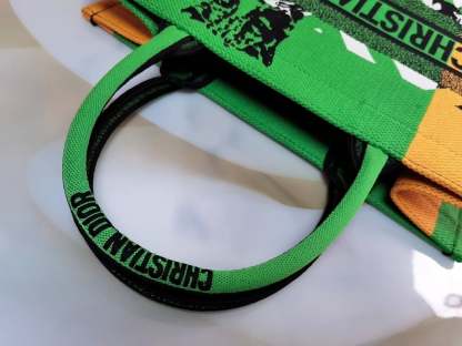 DIR MEDIUM BOOK TOTE BRIGHT GREEN AND BRIGHT YELLOW D-JUNGLE POP EMBROIDERY 36CM