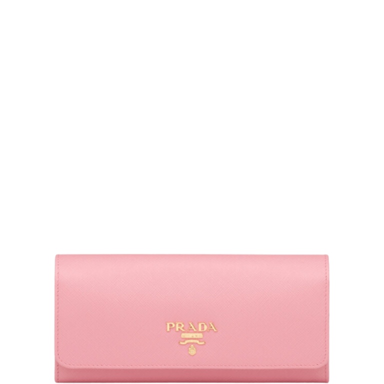 PR SAFFIANO LEATHER FLAP LONG WALLET PETAL PINK AND GOLD 19CM 1MH132 ZLP F0FZ3