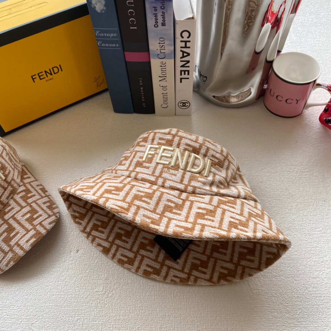 FD FABRIC FF MOTIF BUCKET HAT BEIGE