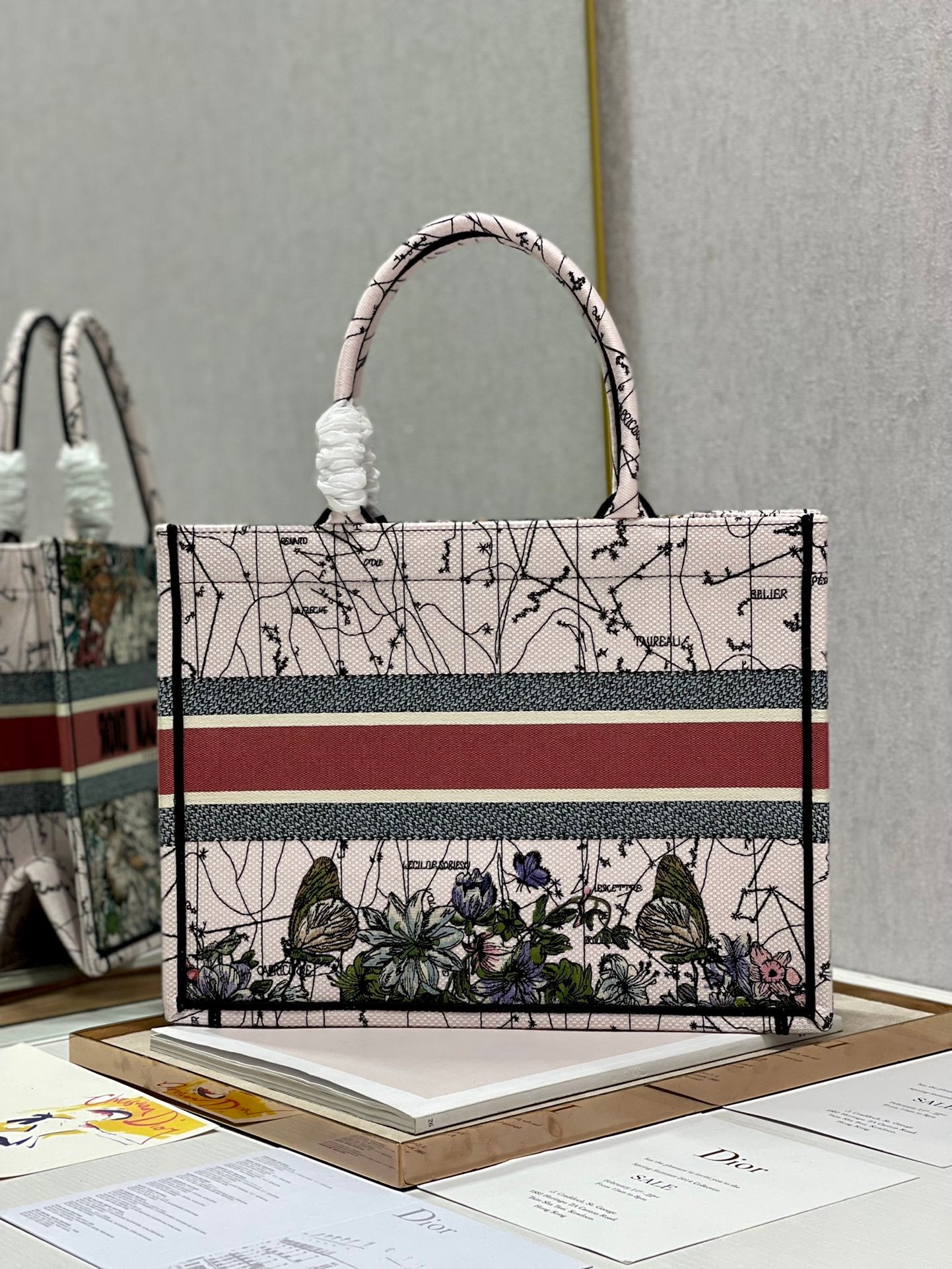 DI Medium Book Tote Multicolor Constellation Embroidery, Multicolor, For Women Women’s Handbags, Shoulder Bags, 36cm CD M1296ZRHP_M884