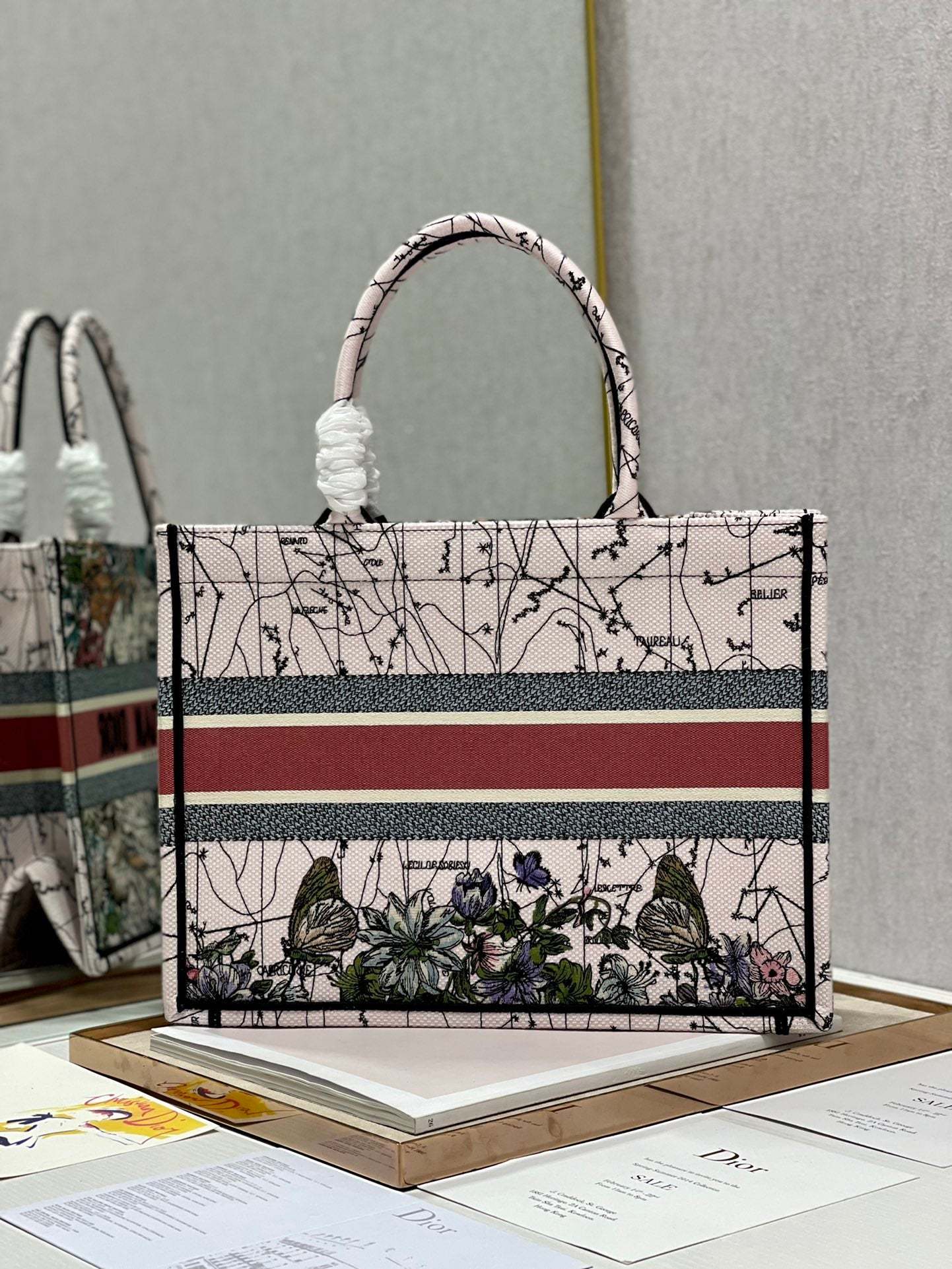 DI Medium Book Tote Multicolor Constellation Embroidery, Multicolor, For Women Women’s Handbags, Shoulder Bags, 36cm CD M1296ZRHP_M884