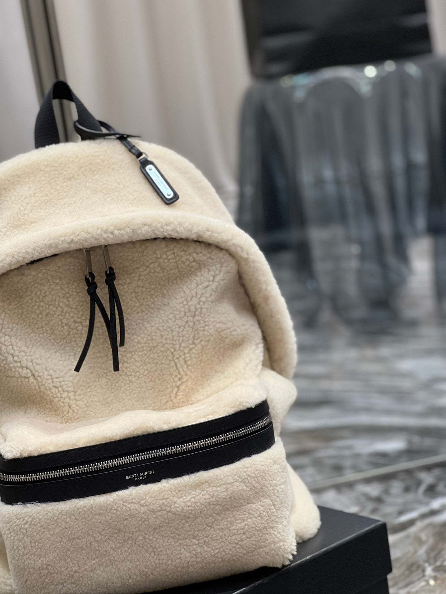YSSL Fleece Backpack Beige For Women, Women’s Bags 16.1in/41cm YSL