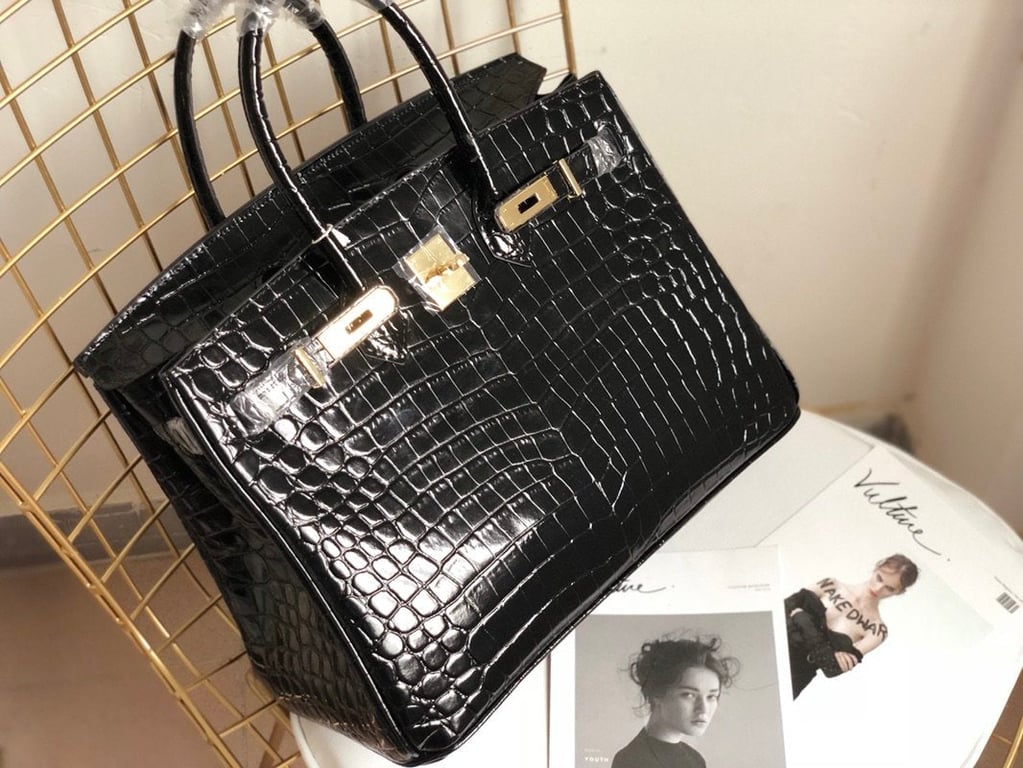 HM BIRKIN 30 BLACK NOIR SHINY POROSUS CROCODILE 30CM