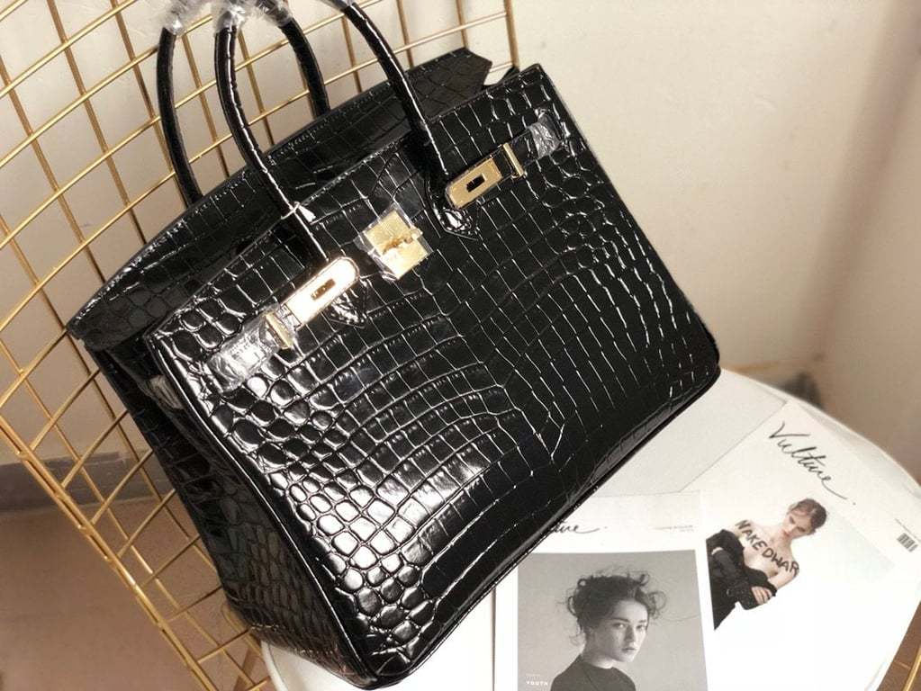 HM BIRKIN 30 BLACK NOIR SHINY POROSUS CROCODILE 30CM