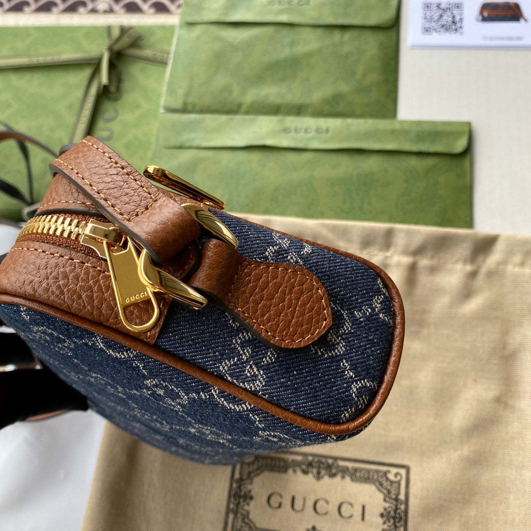 gg Ophidia gg Mini Bag Dark Blue And Ivory Eco Washed Organic gg Jacquard Denim For Women 7in/17.5cm gg 517350 2KQgg 8375