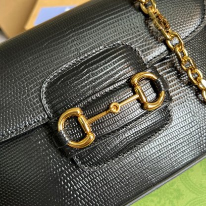 gg Horsebit 1955 Lizard Mini Bag Black For Women, Women&#8217;s Bags 8in/20cm gg