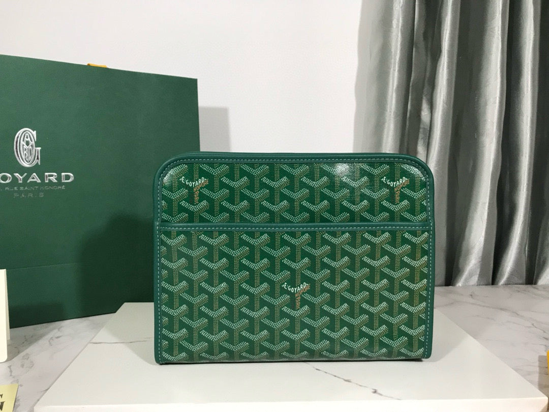 Goyard Jouvence Toiletry Bag Green PVC Fabric With Cowhide