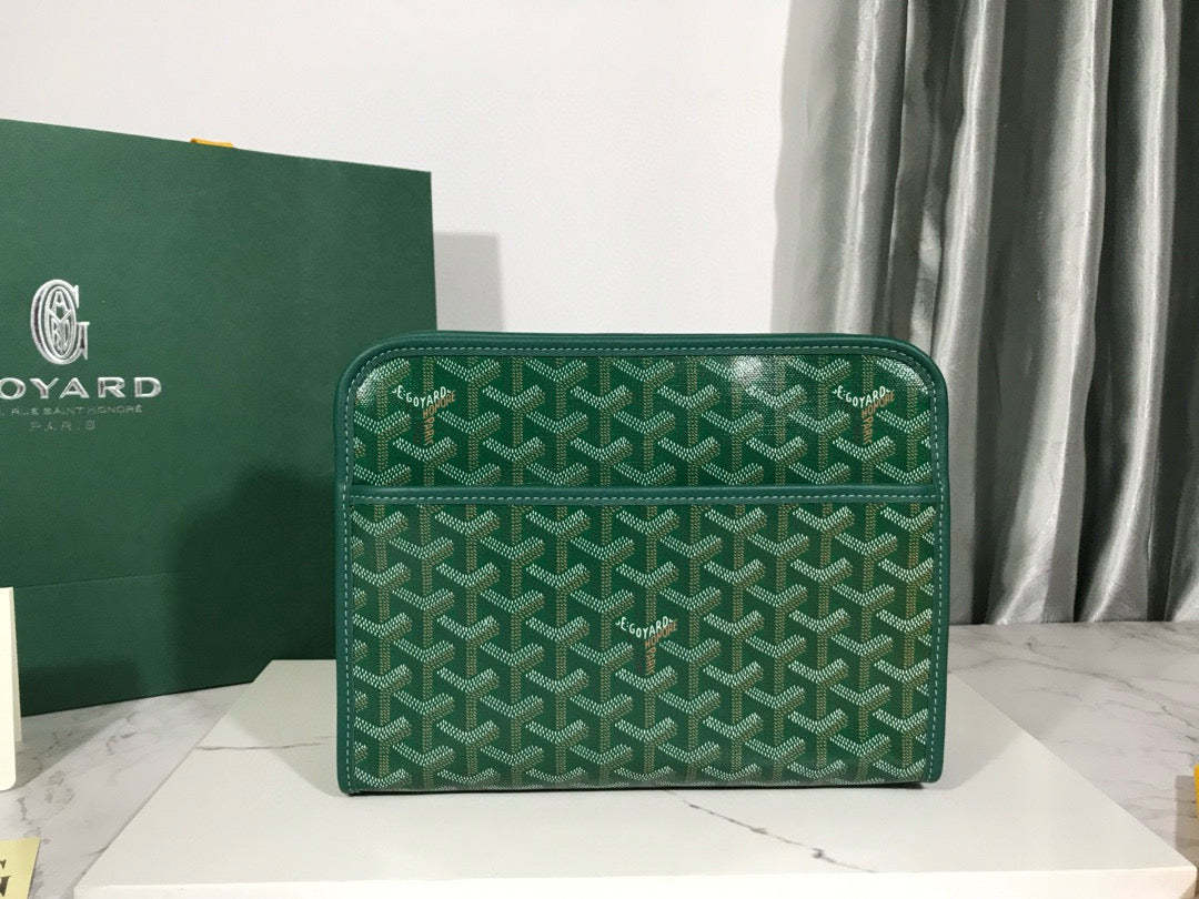 Goyard Jouvence Toiletry Bag Green PVC Fabric With Cowhide