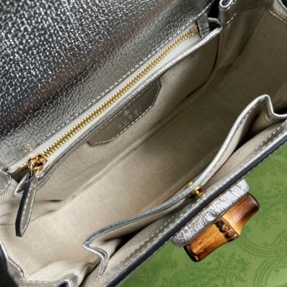 gg Bamboo 1947 Medium Top Handle Bag Silver For Women, Women’s Bags 10.2in/26cm gg