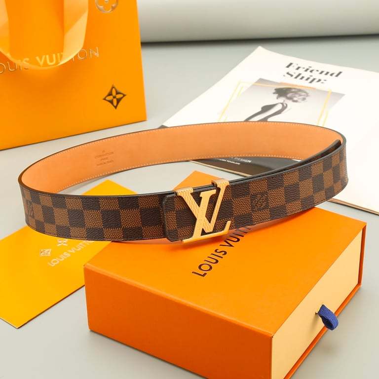 LUV INITIALS 40MM REVERSIBLE BROWN BELT GOLD BUCKLE