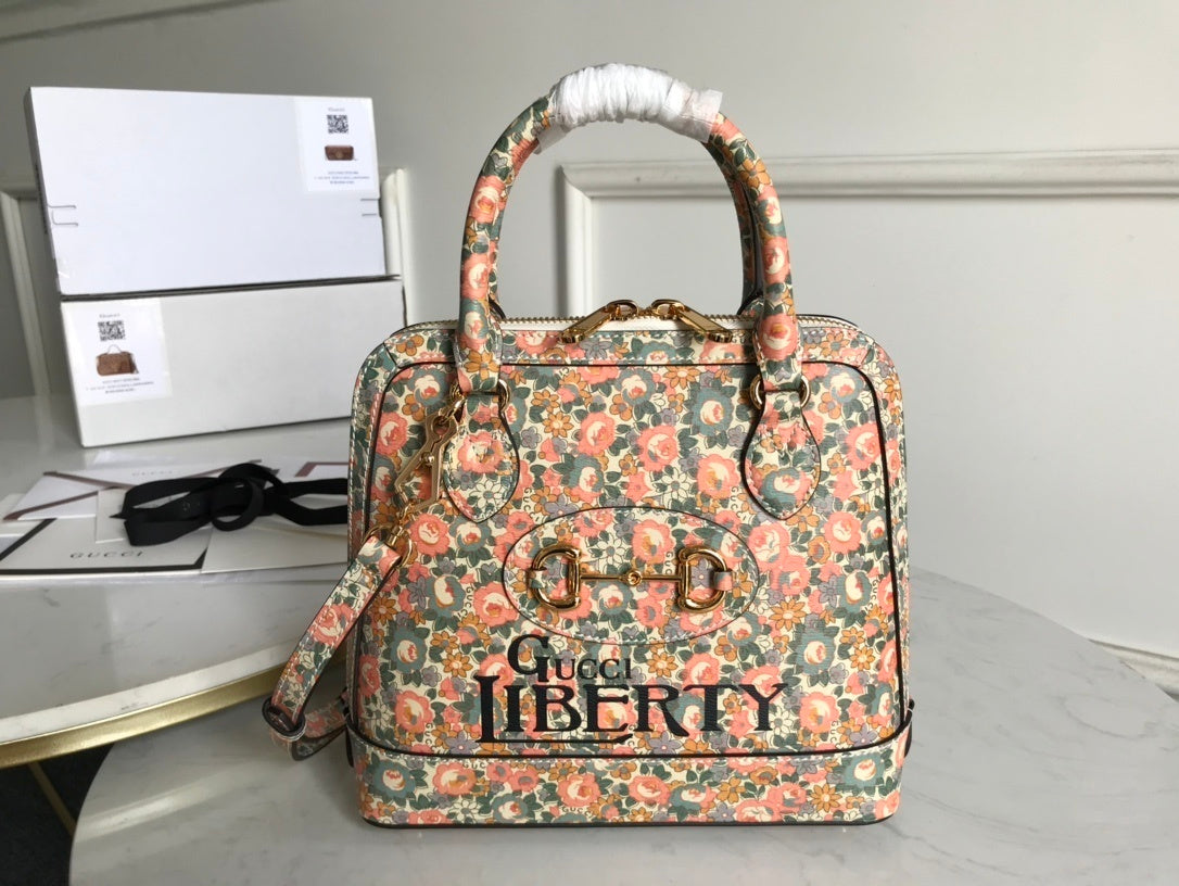gg Horsebit 1955 Small Top Handle Bag Printing Liberty For Women 10in/25cm gg 620850