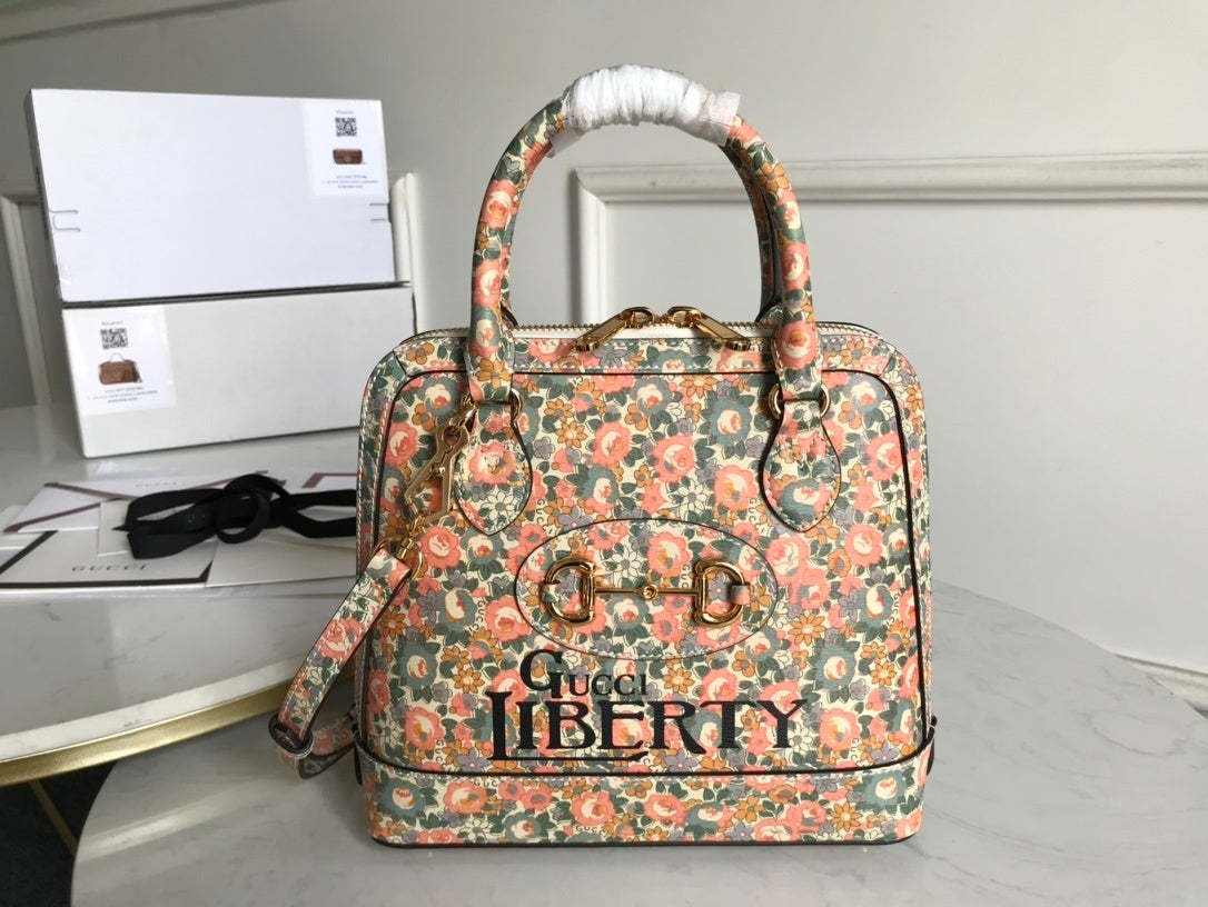 gg Horsebit 1955 Small Top Handle Bag Printing Liberty For Women 10in/25cm gg 620850