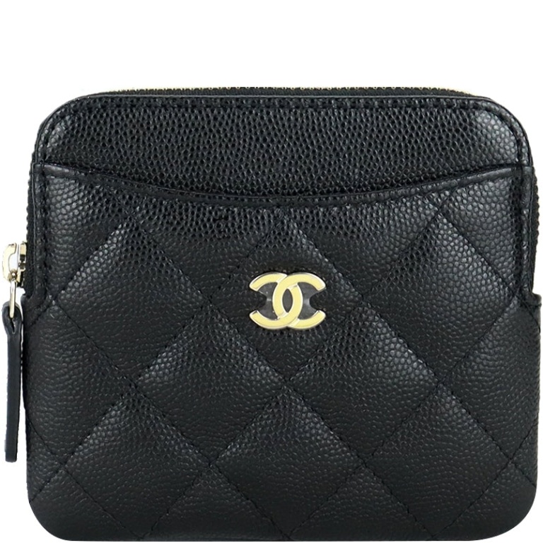 CHL CAVIAR QUILTED ZIP CARD HOLDER BLACK WALLET