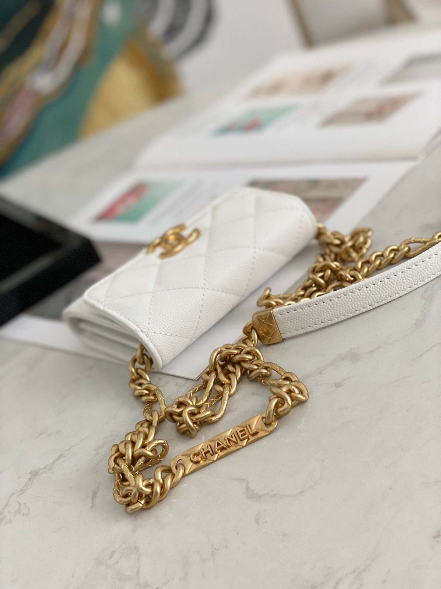 ChanelMini Flap Bag Gold Toned Hardware White For Women 4.7in/12cm