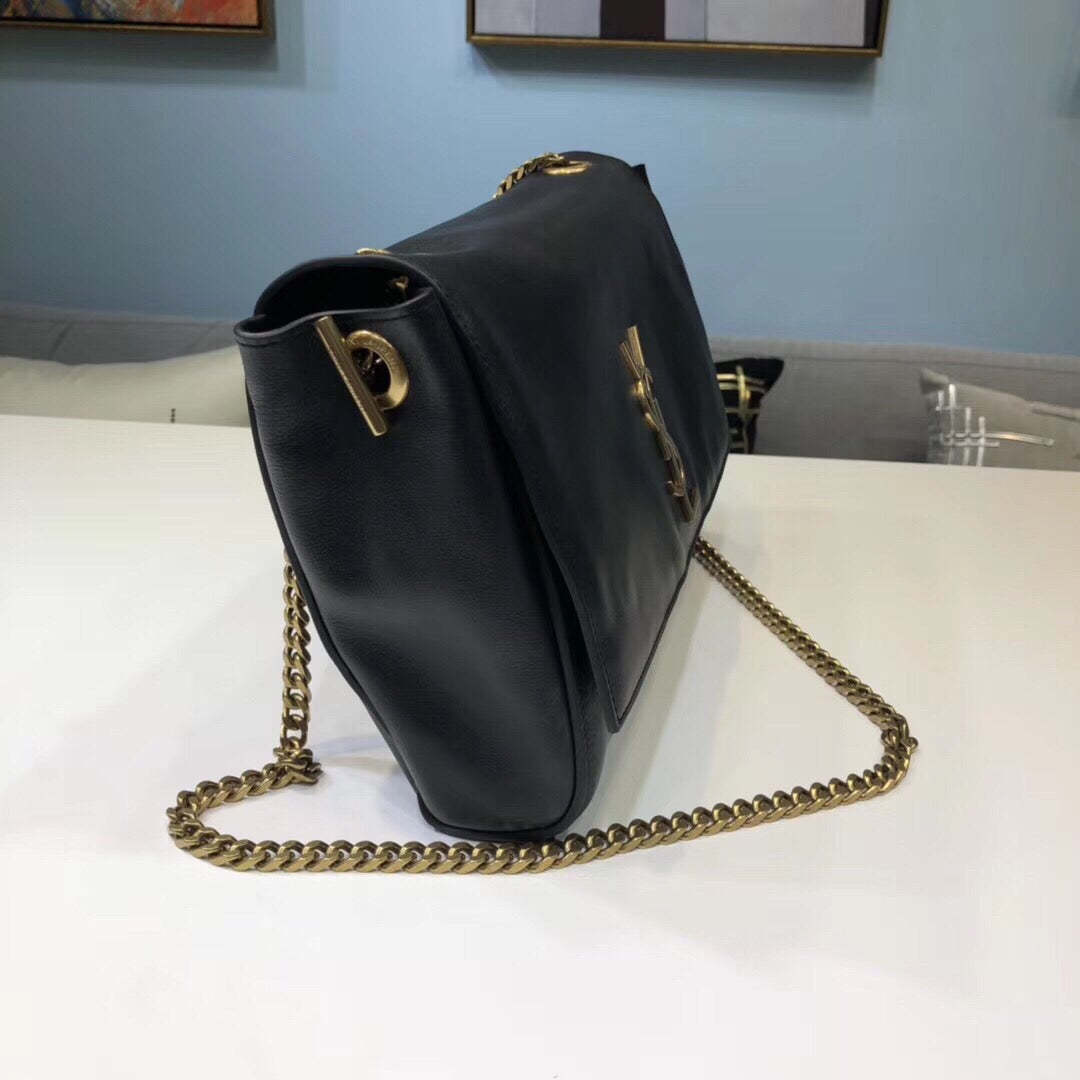 YSSL Kate Medium Chain Bag In Grain De Poudre Black For Women 9.4in/24cm YSL 364021BOW0J1000