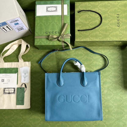 gg Small tote With gg Logo Blue For Women 12.4in/31.5cm gg 674822 0E8IG 4432