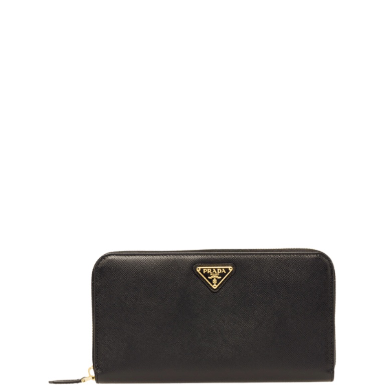 PR LARGE SAFFIANO TRIANGLE ZIP AROUND LONG WALLET BLACK 19CM 1ML506 QHH F0002
