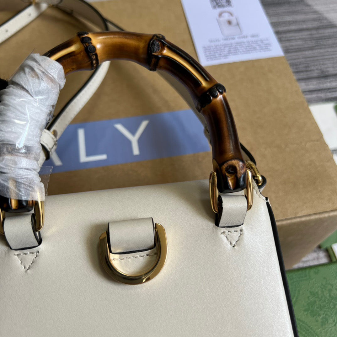 gg Bamboo Mini Handbag White For Women, Women’s Bags 6.2in/16cm gg 702106 UZY0T 9022