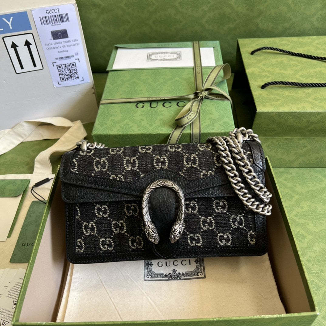 gg Dionysus Small gg Shoulder Bag Black And Ivory gg Denim Jacquard For Women 10in/25cm 499623 UN3BN 1274