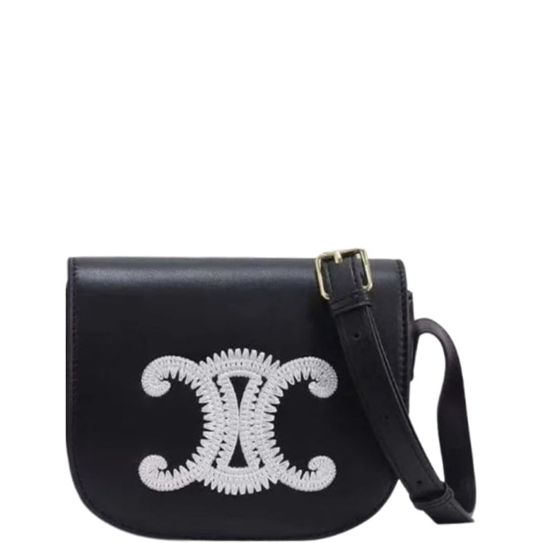 CE FOLCO CUIR TRIOMPHE IN SMOOTH CALFSKIN WITH TRIOMPHE EMBROIDERY BLACK 19CM