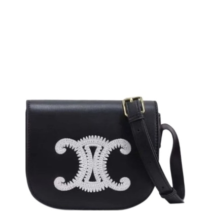 CE FOLCO CUIR TRIOMPHE IN SMOOTH CALFSKIN WITH TRIOMPHE EMBROIDERY BLACK 19CM