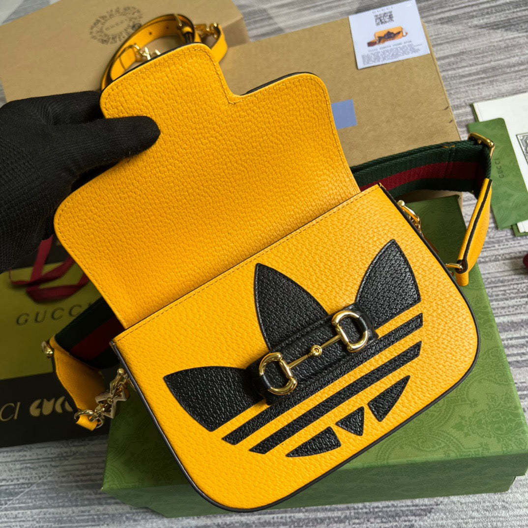 gg x Adidas Horsebit 1955 Mini Bag Yellow For Women, Women’s Bags 8.1in/21cm gg 658574 U3ZDG 7775