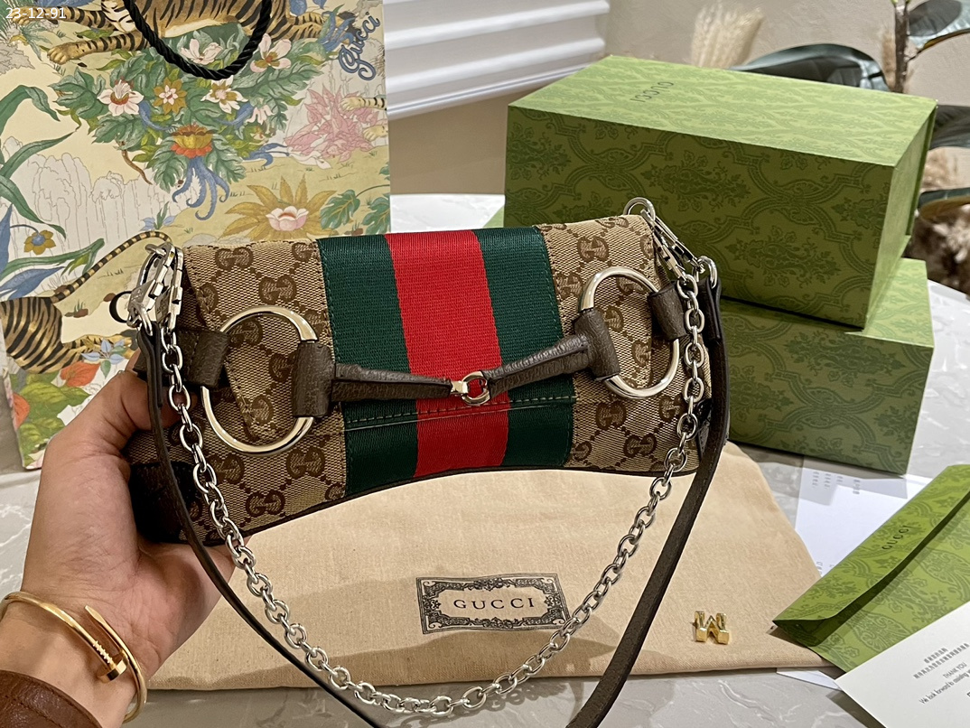 GG HORSEBIT CHAIN SMALL SHOULDER BAG BEIGE 29CM ‎764339 FACM2 8747