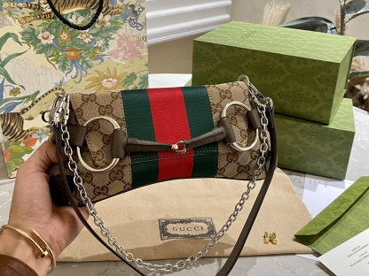 GG HORSEBIT CHAIN SMALL SHOULDER BAG BEIGE 29CM ‎764339 FACM2 8747