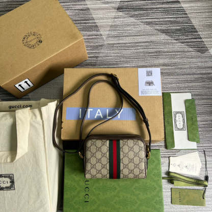 gg Ophidia Mini gg Bag Beige/Ebony gg Supreme Canvas With Brown For Women  7in/17.5cm gg 517350 96IWS 8745