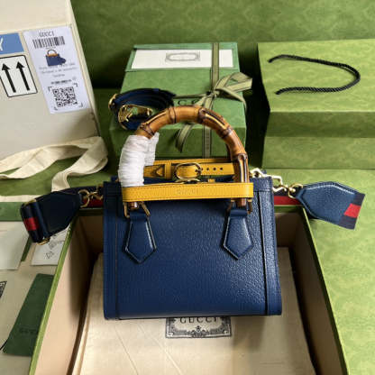 gg Diana Mini Tote Bag Canvas Lining Blue For Women 7.9in/20cm gg 702732 U3ZDT 4862