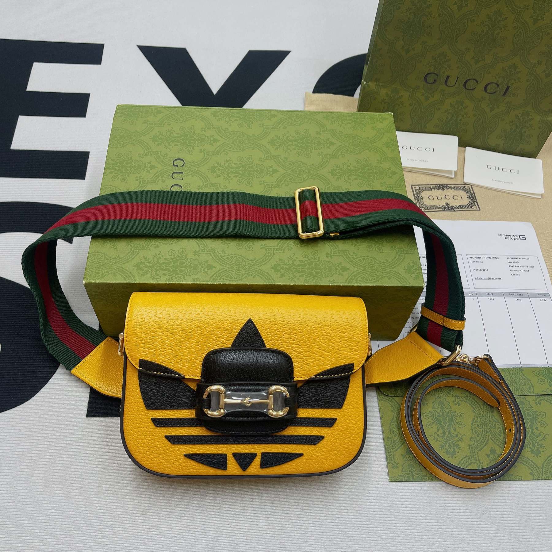 gg x Adidas Horsebit 1955 Mini Bag Yellow For Women, Women’s Bags 8.1in/21cm gg 658574 U3ZDG 7775