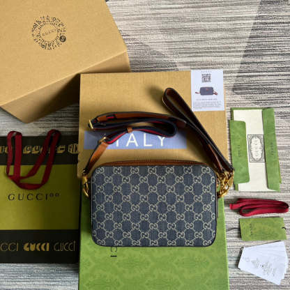 gg Shoulder Bag With Interlocking G Blue And Ivory gg Denim Jacquard For Women  9.6in/24.5cm gg