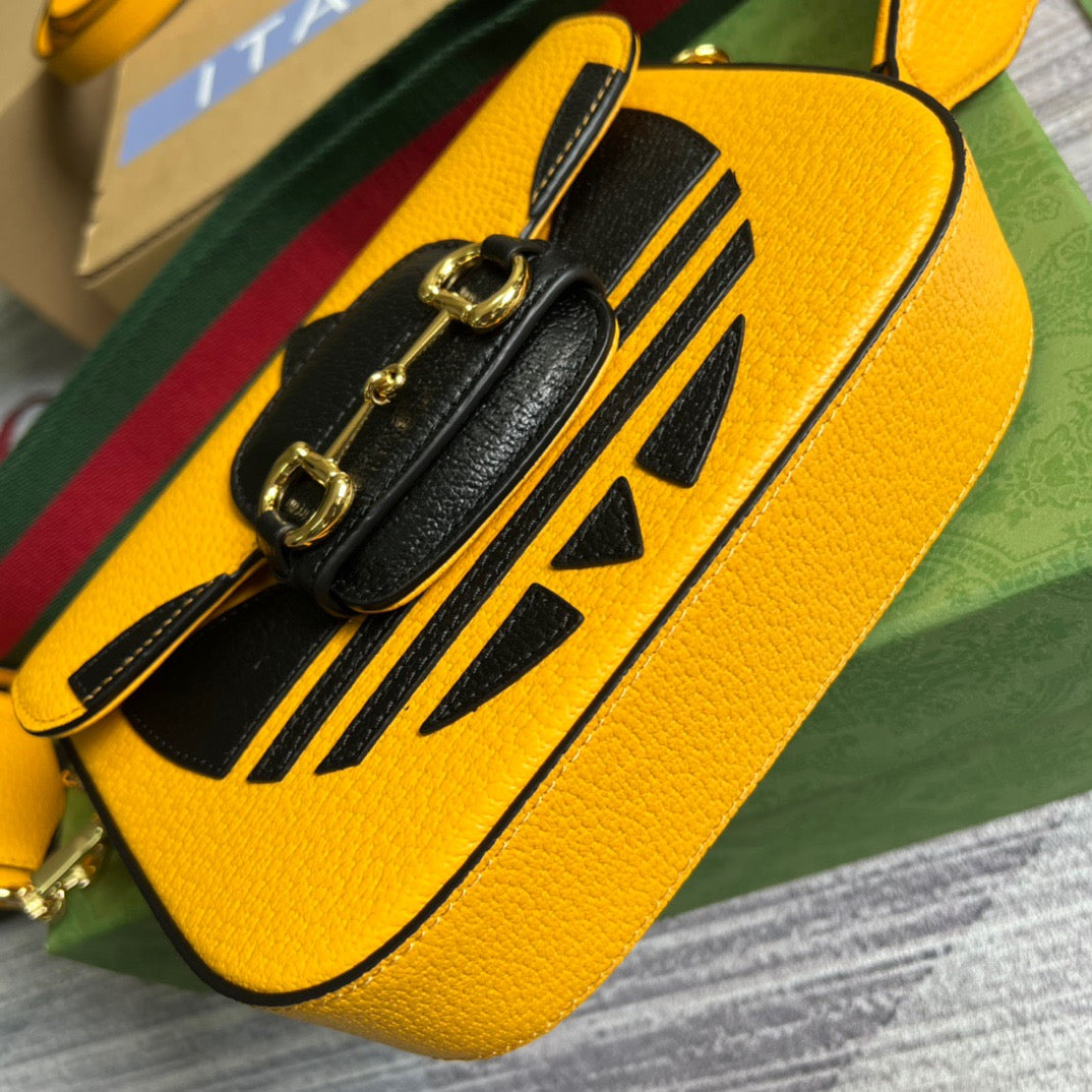 gg x Adidas Horsebit 1955 Mini Bag Yellow For Women, Women’s Bags 8.1in/21cm gg 658574 U3ZDG 7775