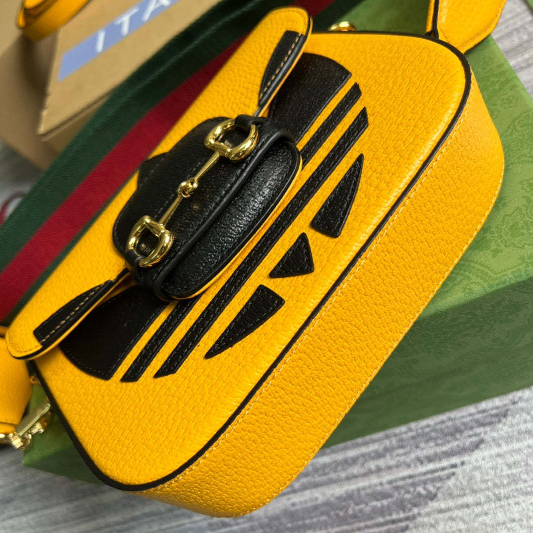 gg x Adidas Horsebit 1955 Mini Bag Yellow For Women, Women’s Bags 8.1in/21cm gg 658574 U3ZDG 7775