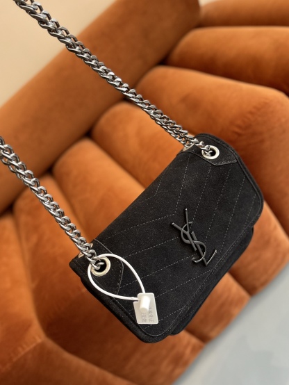 YSL NIKI MEDIUM QUILTED SUEDE SHOULDER BAG BLACK