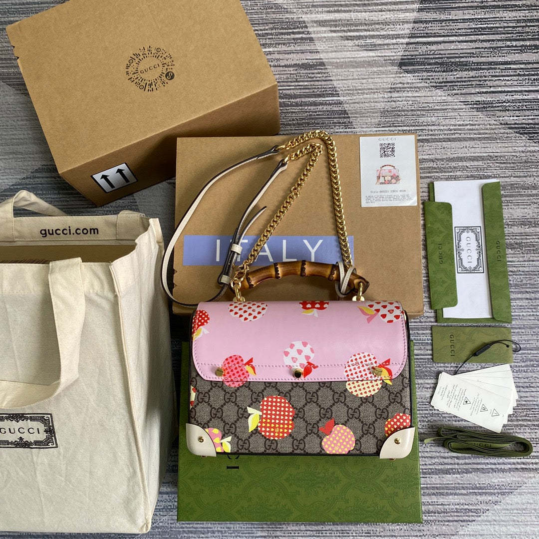 gg Padlock gg Small amboo Strawberry Shoulder Bag Beige For Women, Women’s Bags 9.5in/24cm gg