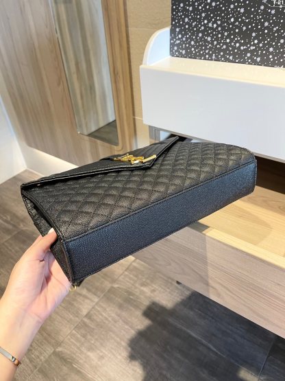 YSL ENVELOPE LARGE BAG IN MIX MATELASSÉ GRAIN DE POUDRE EMBOSSED BLACK GOLD 31CM 600166BOW911000