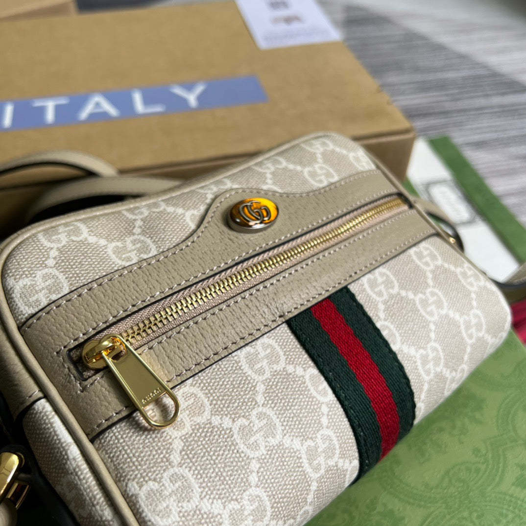 gg Ophidia Mini gg Bag Beige And Ebony gg Supreme Canvas, With Beige For Women  7in/17.5cm gg 