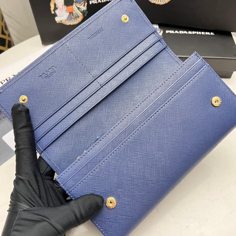 PR SAFFIANO MONOCHROME FLAP LONG WALLET FULL NAVY BLUE 19CM 1MH132 ZLP F061H
