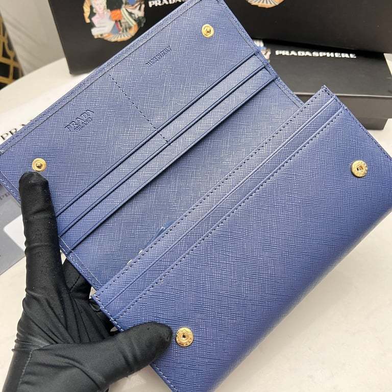 PR SAFFIANO MONOCHROME FLAP LONG WALLET FULL NAVY BLUE 19CM 1MH132 ZLP F061H