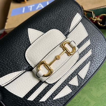 gg x Adidas Horsebit 1955 Mini Bag Black For Women, Women&#8217;s Bags 8.1in/21cm gg 658574 U3ZDG 8726