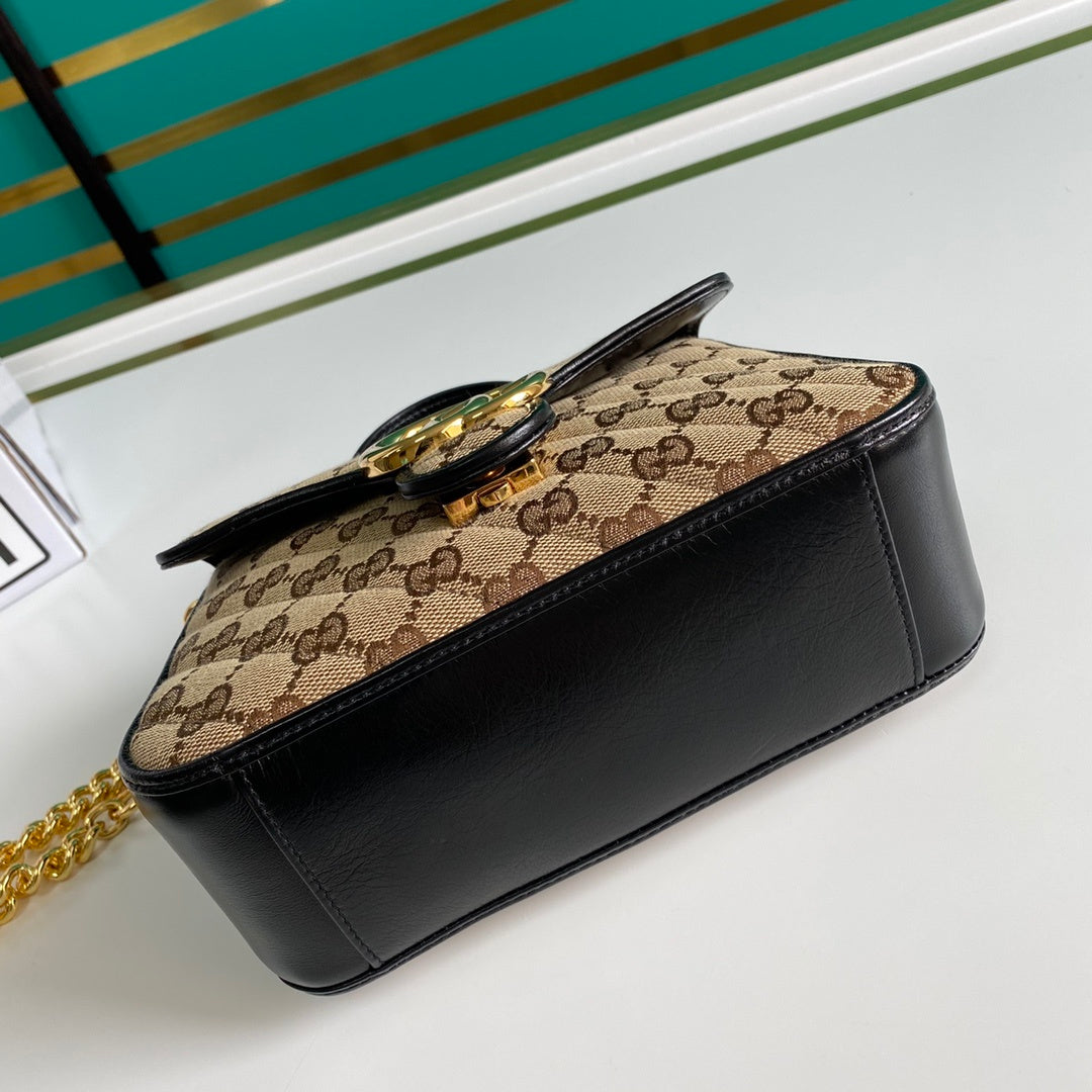 gg Ladies gg Canvas Marmont Mini Top Handle Bag Beige/Ebony Diagonal Matelassé Original gg Canvas 8.3in/21cm gg 583571 HVKEG 9772