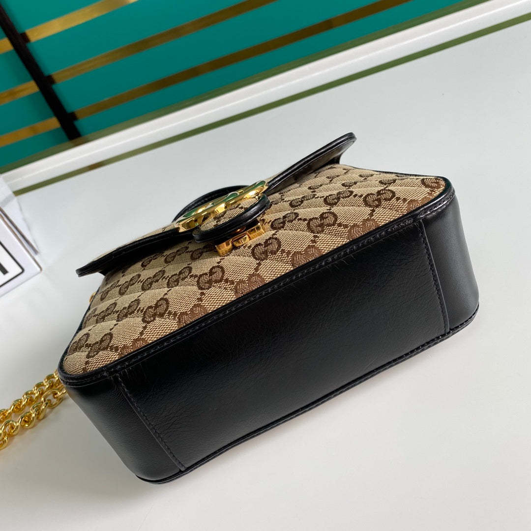 gg Ladies gg Canvas Marmont Mini Top Handle Bag Beige/Ebony Diagonal Matelassé Original gg Canvas 8.3in/21cm gg 583571 HVKEG 9772