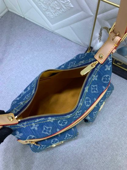 LV MONOGRAM DENIM BAGGY PM SHOULDER BAG BLUE 30CM