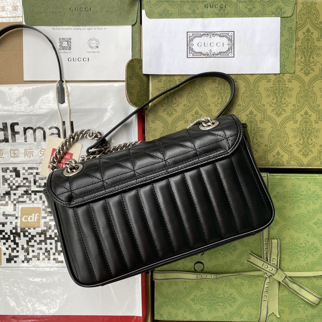 gg Marmont Small Shoulder Bag Black Matelassé For Women  10in/26cm 443497 UM8AN 1000