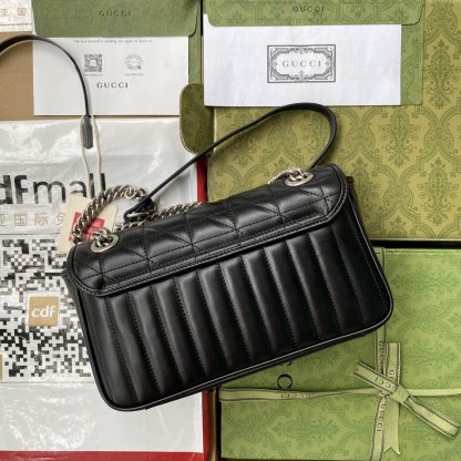 gg Marmont Small Shoulder Bag Black Matelassé For Women  10in/26cm 443497 UM8AN 1000